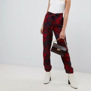 Asos Parisian Size 6 Red Black Floral Tie Waist Pants